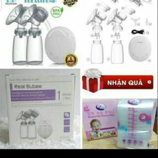 MÁY HÚT SỮA ĐIỆN ĐÔI REAL BUBEE( có quà tặng), có massage, kích, hút sữa.