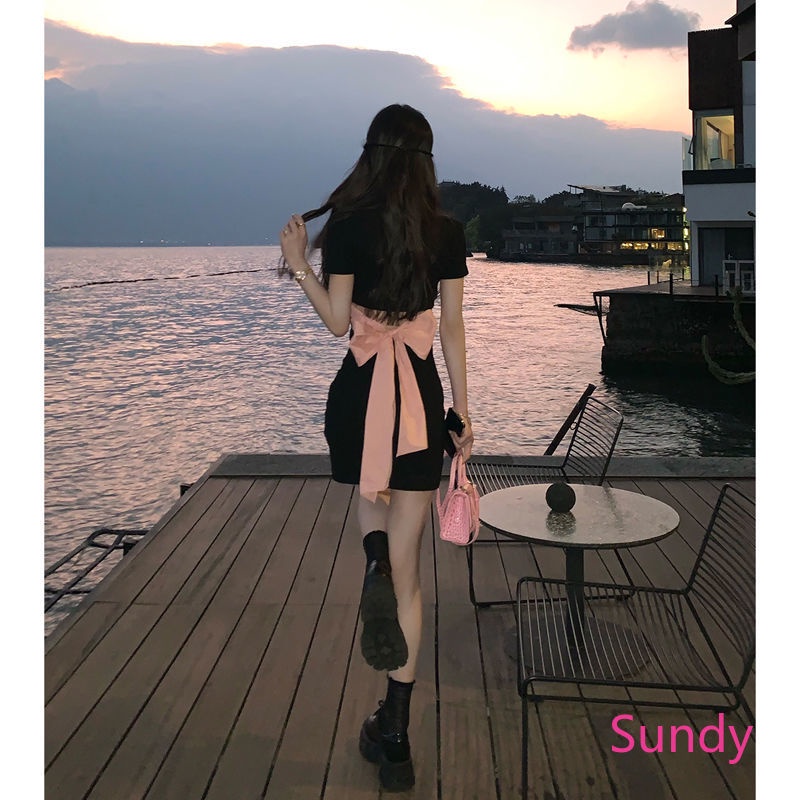 Đầm Cổ Polo Hở Lưng Đính Nơ Thời Trang Mùa Hè Cho Nữ