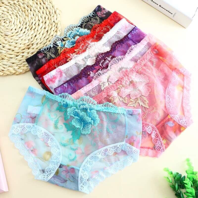 Set 5 quần lót nữ ren thêu hoa trong suốt cực kỳ quyến rũ