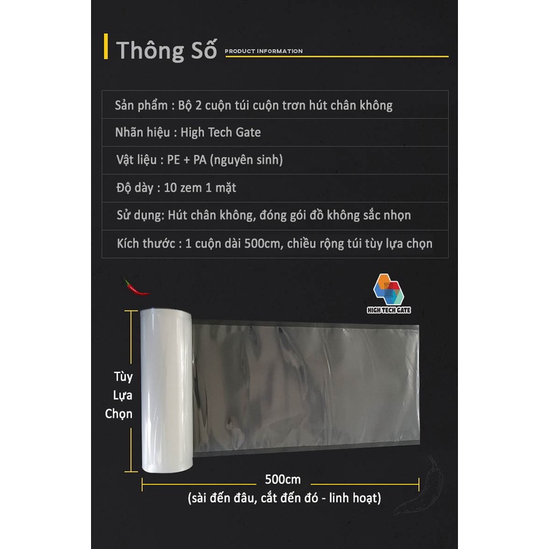 Túi Hút Chân Không Thực Phẩm Htg Dạng Cuộn Trơn 2 Mặt, Đầy Đủ Kích Thước