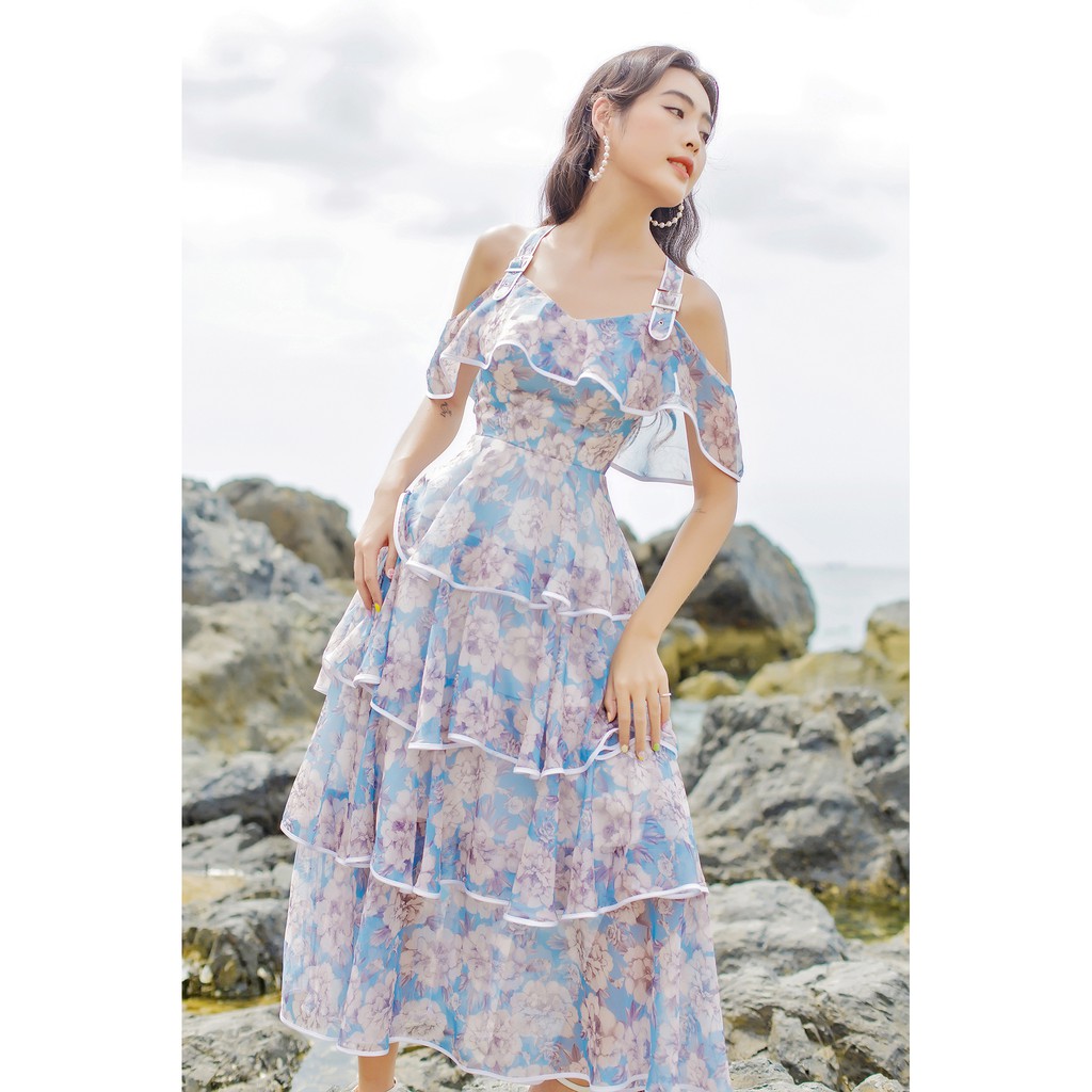 SÒ VINTAGE - GISE Đầm hai dây hoa phối tầng