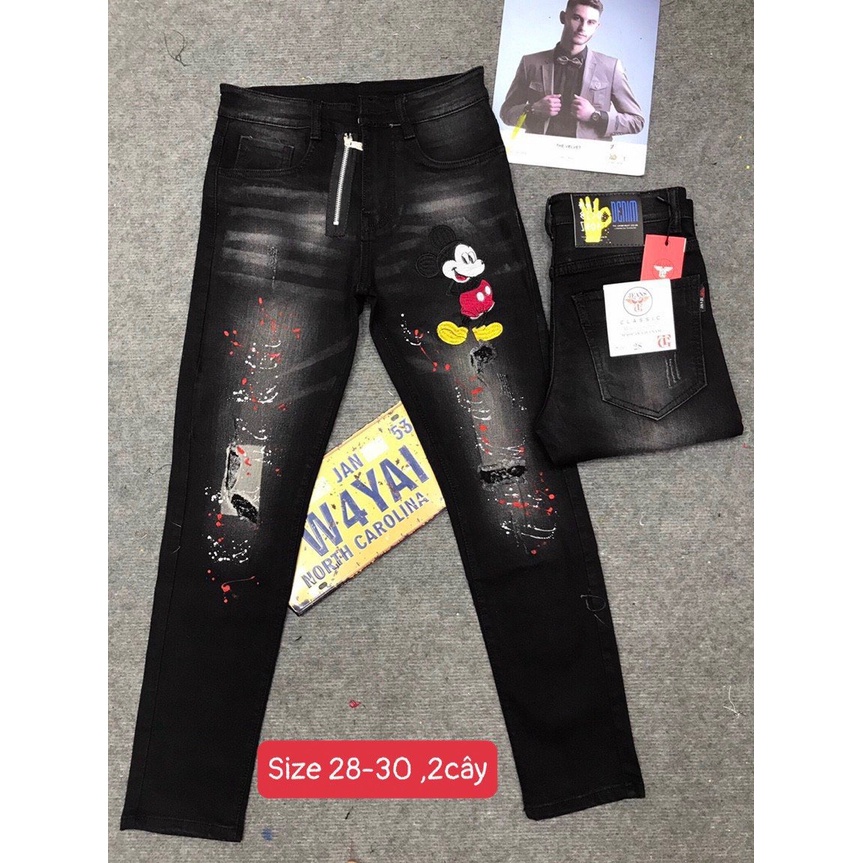 Quần jean nam cao cấp rách gối in chữ co giãn chất bò mẫu mới nhất tara_shop96