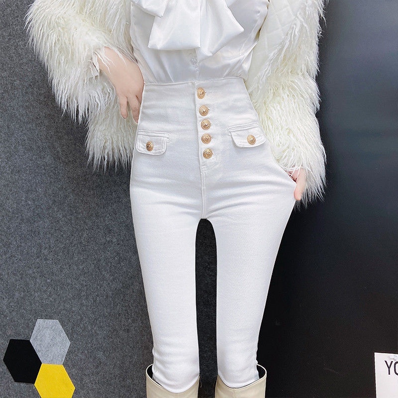 Jiashucheng Quần Legging Jean Lưng Cao Dáng Ôm Màu Đen Thời Trang Xuân Hè Cá Tính Cho Nữ