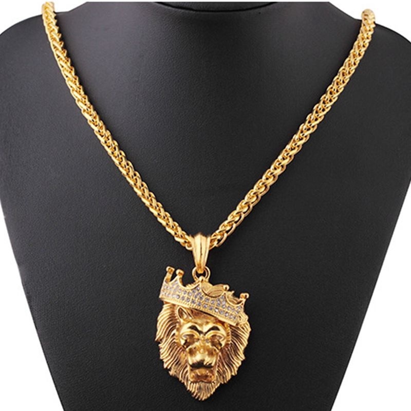 Vòng cổ Thép Titan Hình Đầu Sư Tử Phong Cách hip hop Cá Tính Cho Nam