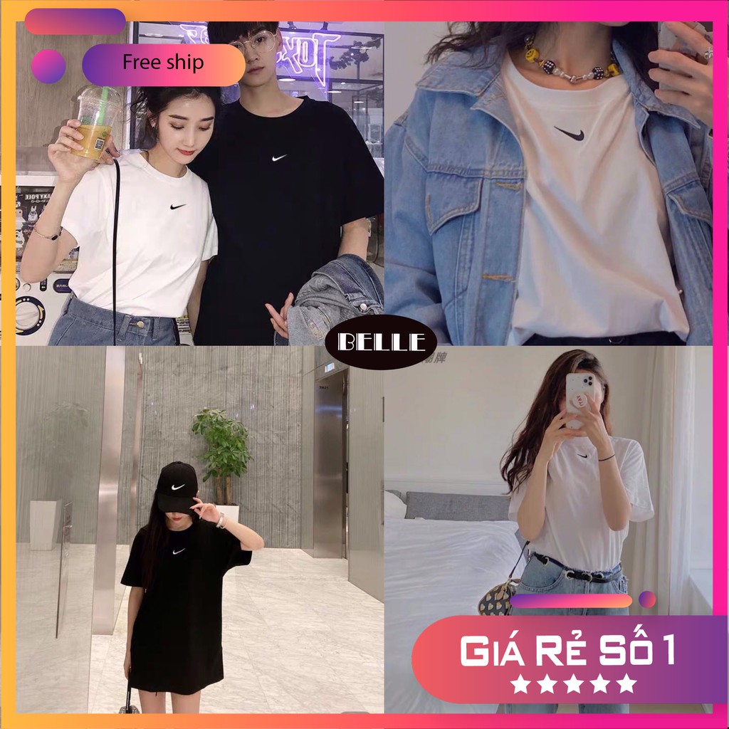 [FREESHIP99k] Áo thun thêu logo _nike_unisex áo phông nam nữ video tưj quay form rộng trẻ trung, belle store