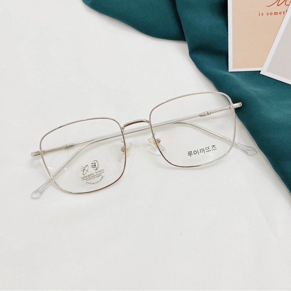 Mắt kính giả cận thời trang JJ72502 gọng kim loại, form vuông, tròng chống bụi, chống tia UV cao cấp dành cho nam và nữ