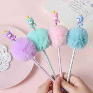Bút quả bông gấu pastel BQB20 bút quả bông cute bút quả bông dễ thương