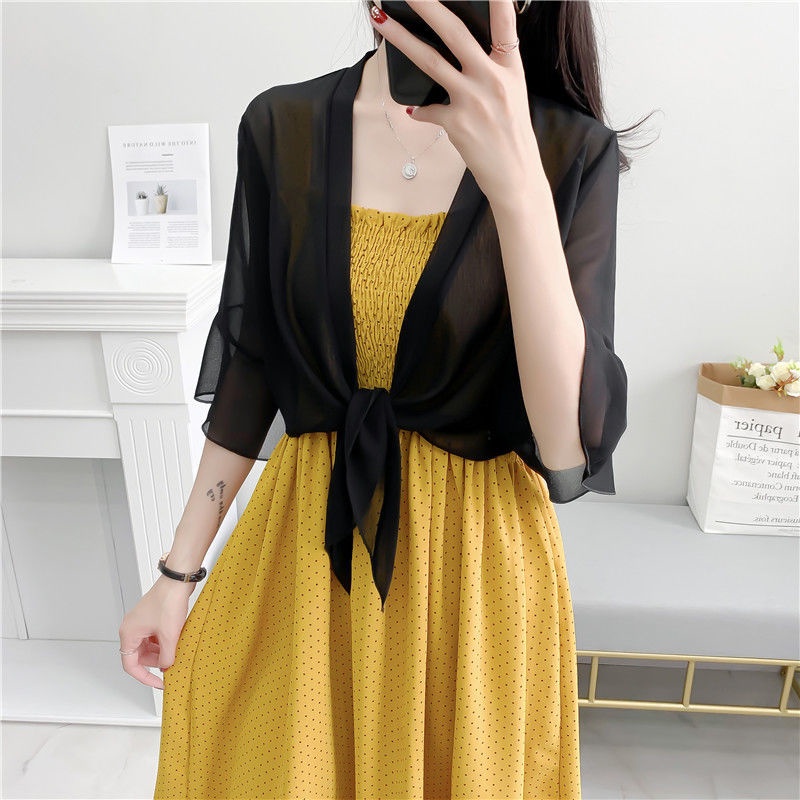 Áo Khoác Voan Mỏng Chống Nắng Dáng Ngắn Phối Váy Thời Trang Cho Nữ