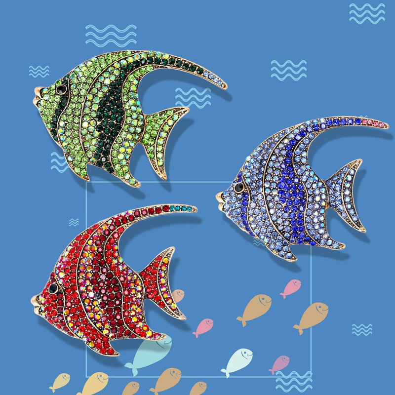 Ghim Cài Áo Hình Cá Đại Dương Đính Đá Thời Trang Âu Mỹ