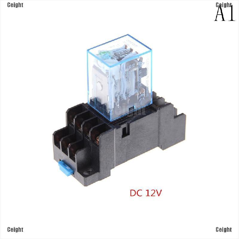 (Cei) MY4NJ 12v/24v/220v Coil Power Relay DIN Rail Mounted 14 Pin 4PDT with Socket  _cei