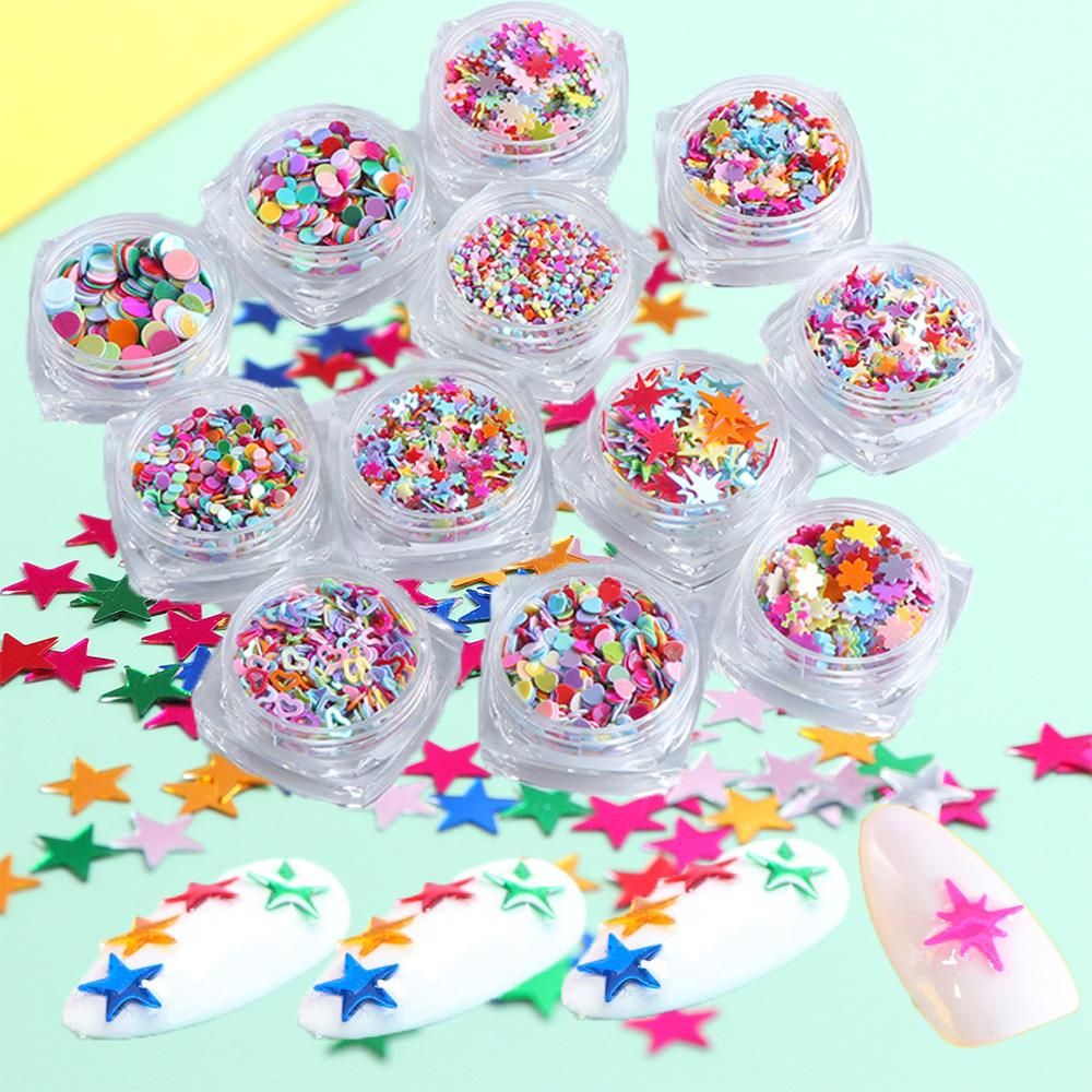 [Hàng mới về] Hộp kim tuyến nhiều màu sắc và kiểu dáng 3D lấp lánh trang trí móng tay DIY dễ thương