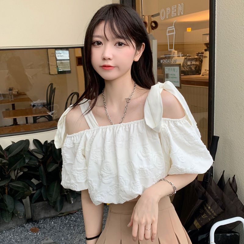 Áo Sơ Mi Tay Ngắn Phồng Trễ Vai Phong Cách Hàn Quốc Thời Trang Mùa Hè Xinh Xắn Cho Nữ