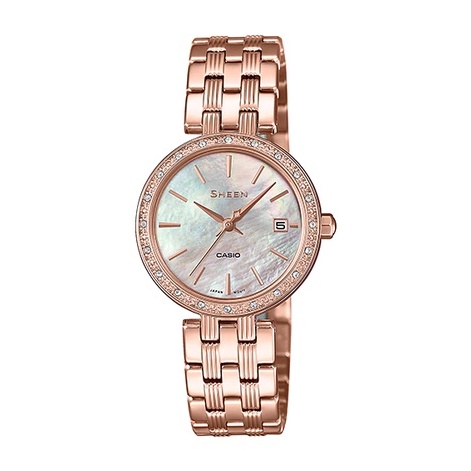 Đồng hồ nữ Casio Sheen SHE-4060PG-4A dây thép không gỉ, mặt khảm trai, đính đá Swarovski, hàng chính hãng