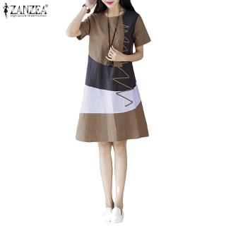 ZANZEA Đầm suông tay ngắn cổ tròn thời trang nữ dễ thương