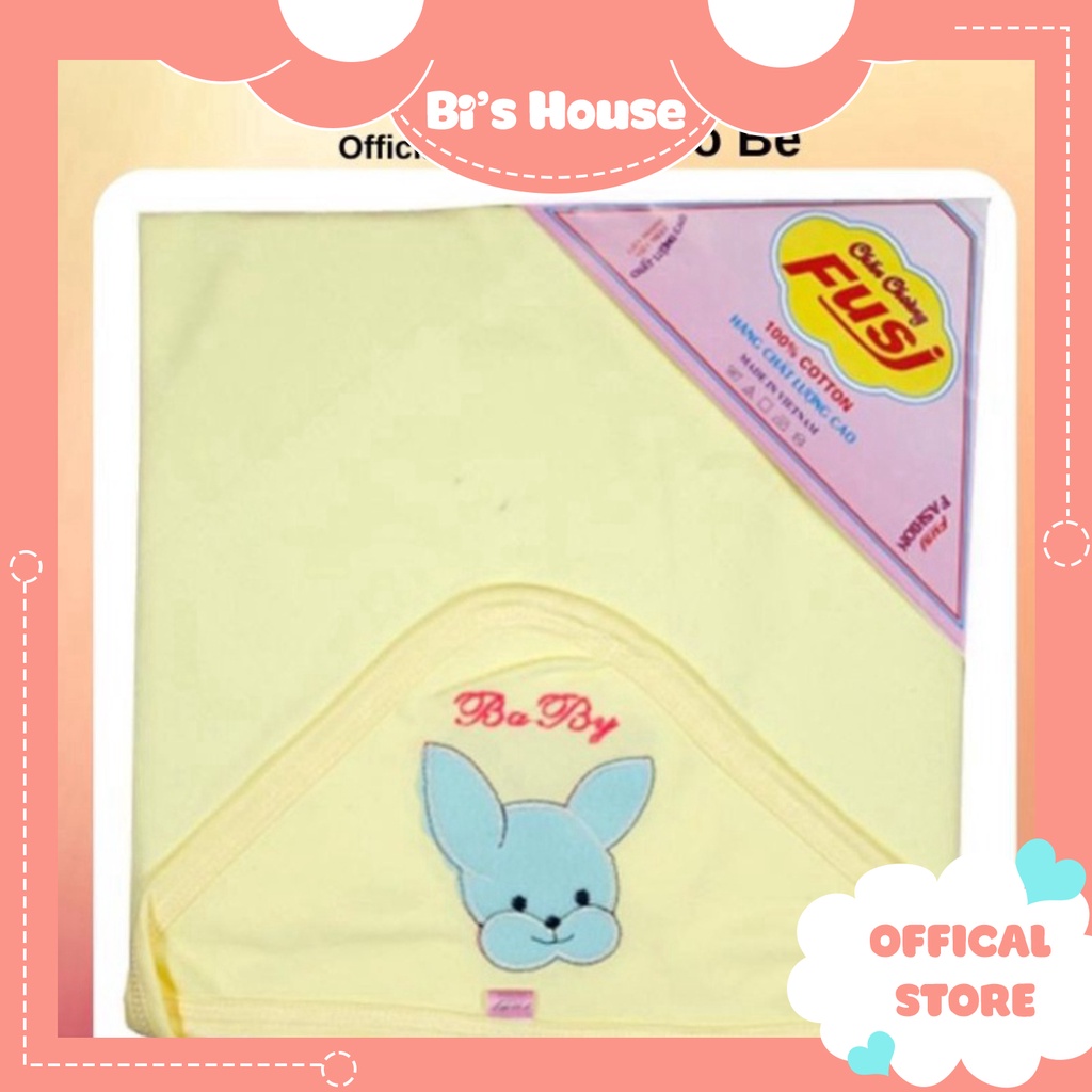 Chăn ủ FUSI trơn có mũ 100%cotton mềm mịn, thoáng khí cho bé 🍀