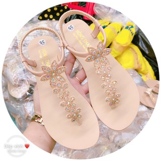 Sandal nữ quai đính đá hình bông mai