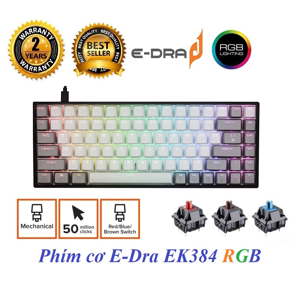 Bàn phím cơ EDra EK384 Huano Switch led RGB (Blue /Brown/Red Switch) Hàng chính hãng