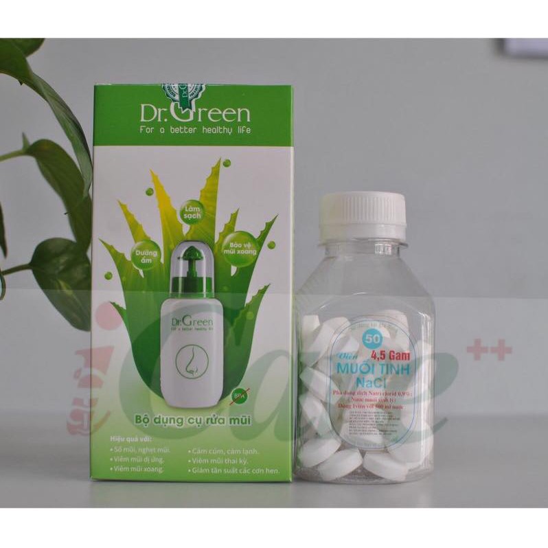 COMBO 1 BÌNH RỬA MŨI DR.GREEN+10 GÓI HỖN HỢP RỬA MŨI + 1 CHAI MUỐI VIÊN