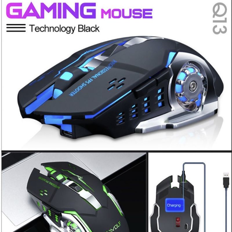 CHUỘT Không Dây T- WOLF Q13 Chuột GAMING, Sạc lại được, DPI 1200 - 2400, Không ồn,Bảo hành 1
