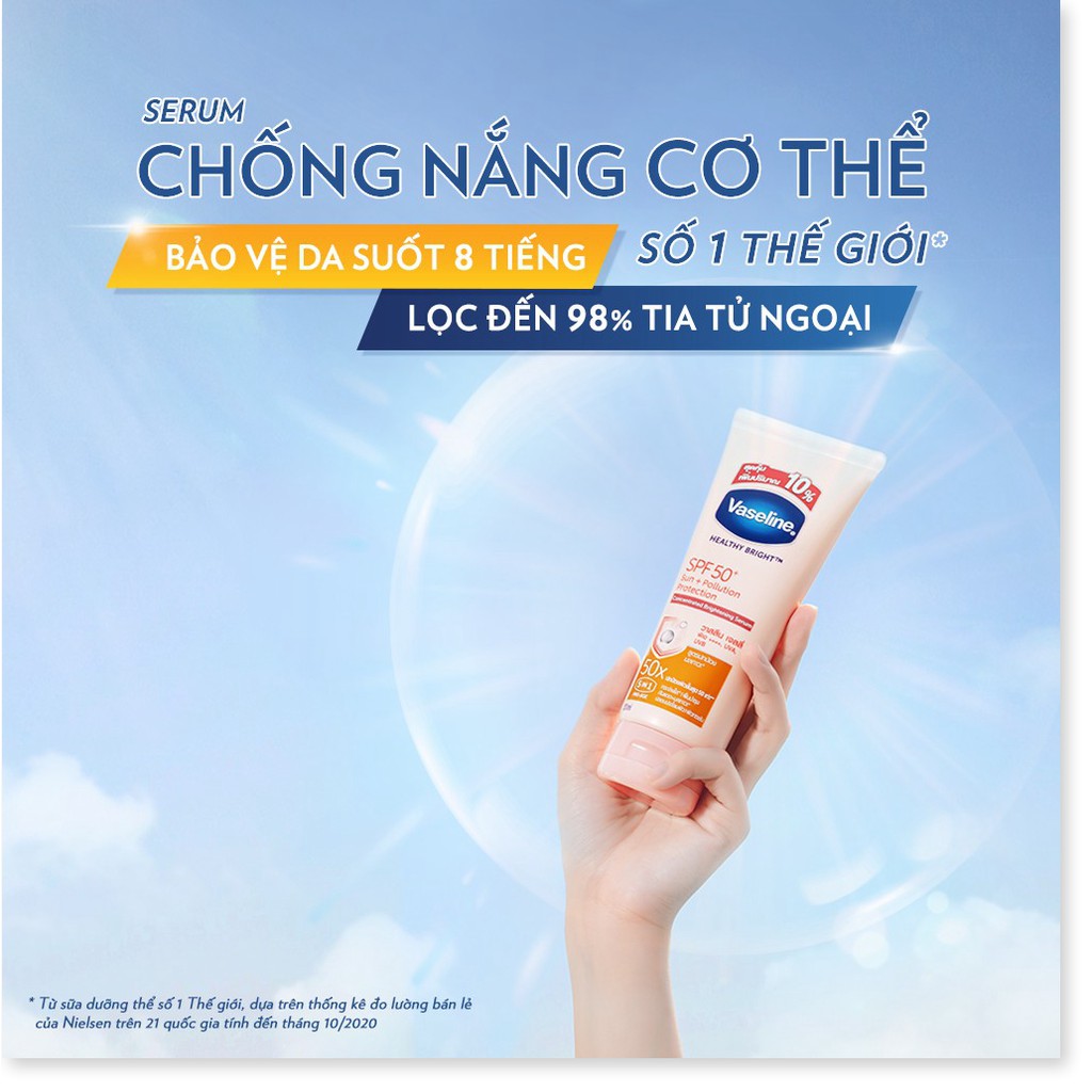 [Mã chiết khấu giảm giá sỉ mỹ phẩm chính hãng] Vaseline 50x Serum chống nắng cơ thể SPF50 + dưỡng da sáng khoẻ 320ML