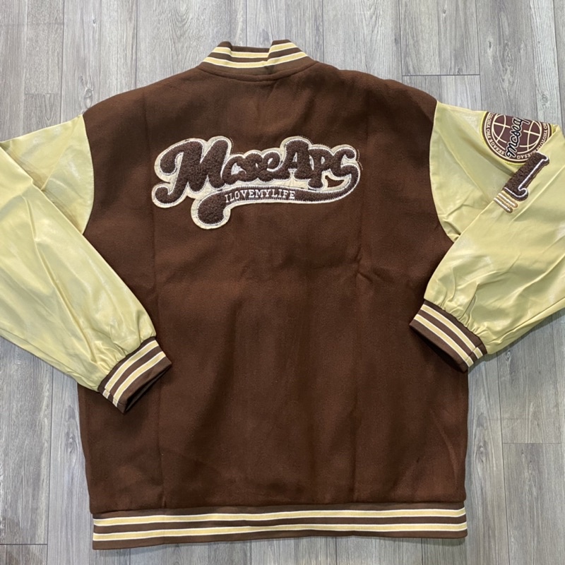 Áo khoác bomber dạ hoa tiết thêu xù - Varsity cổ điển tay da nam nữ