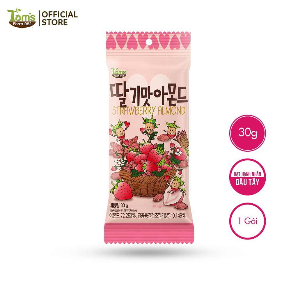 Hạt hạnh nhân tẩm vị Dâu Tây Tom's Farm - Gói 30g