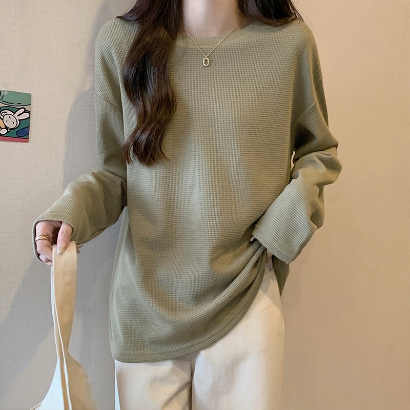 Áo Thun Dài Tay Cổ Tròn Màu Xanh Matcha Thời Trang Thu Đông 56459