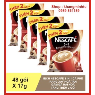 Cà phê nescafe 3 in1, cà phê rang xay hoà tan bịch đỏ 782gram 48x17g (combo 5 bịch)