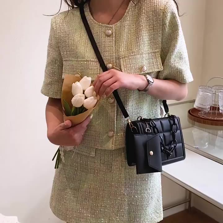 Túi xách nữ đeo chéo dáng vuông kèm ví mini thời trang chất liệu da PU cao cấp VANITUI | BigBuy360 - bigbuy360.vn