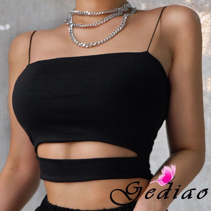 Ged♥Women Sexy Black Sleeveless Tank Tops Solid Cut Out Bustier | BigBuy360 - bigbuy360.vn
