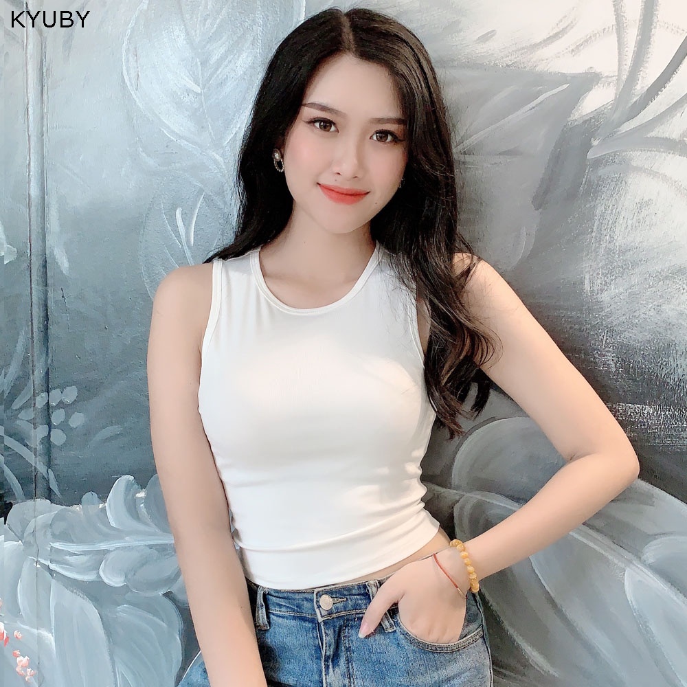 Áo croptop nữ KYUBY chất cotton - Áo ba lỗ cộc tay dáng ôm mềm mịn