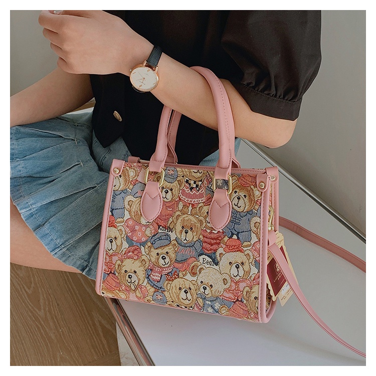 Túi Đeo Chéo Hình Gấu Hoạt Hình Nhiều Màu Phong Cách Retro Cho Nữ