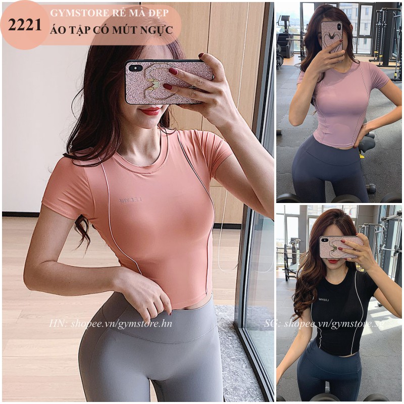 Áo tập gym yoga có mút ❤️FREESHIP❤️ áo thun trơn co giãn thoải mái vải mịn mát bền đẹp cho nữ tập thể thao 𝐆𝐘𝐌𝐒𝐓𝐎𝐑𝐄 2221