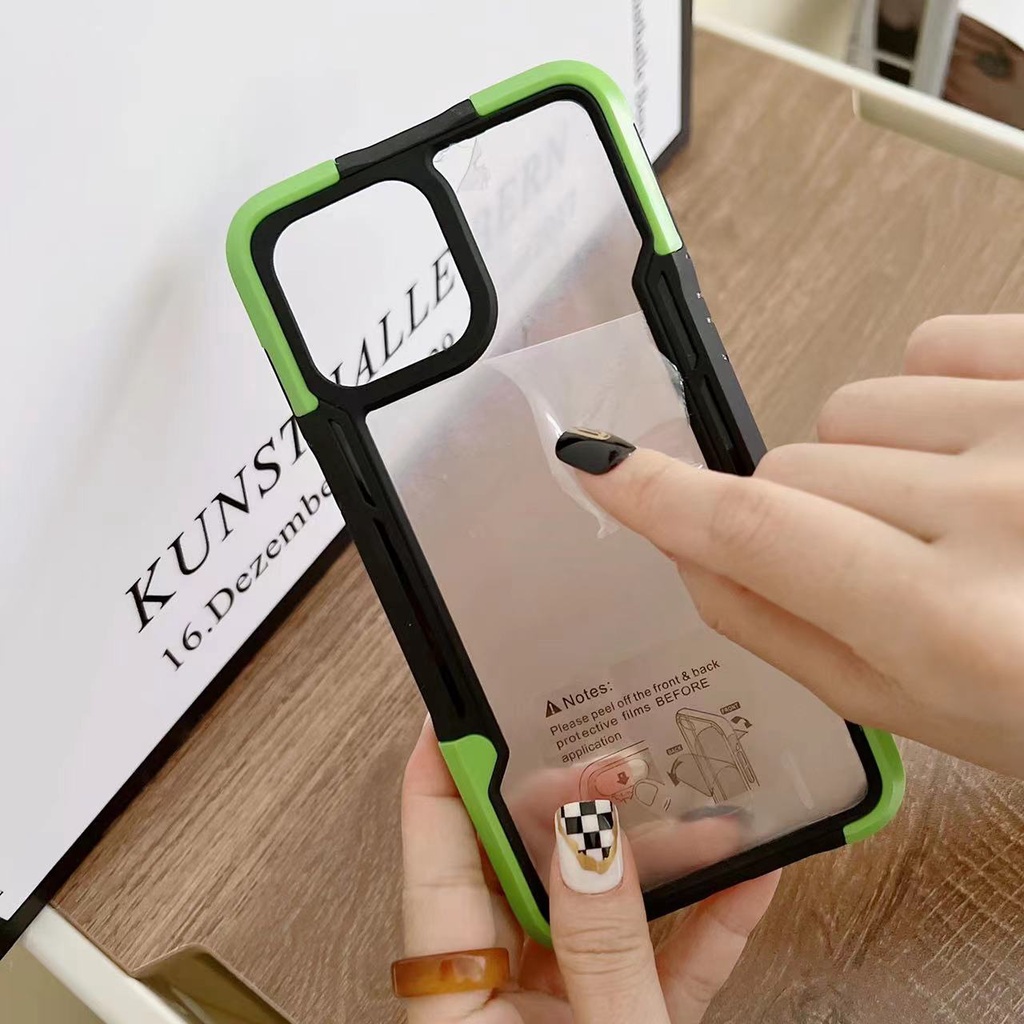 Ốp Điện Thoại Armor Tpu Mềm Trong Suốt Màu Trơn Chống Sốc 3 Trong 1 Cho iPhone 11 12 13 14 Pro XS Max XR 7 8 Plus SE