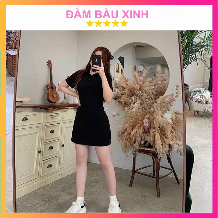 Váy Polo Trơn Pastel Nữ Đầm Cổ Sơ Mi Dáng Ôm Body Chất Thun Cộc Tay Ba Màu Đen Hồng Xám Ulzzang