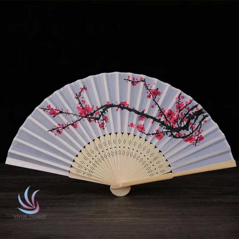 Quạt Xếp Cầm Tay Bằng Lụa Họa Tiết Hoa Anh Đào Phong Cách Trung Hoa