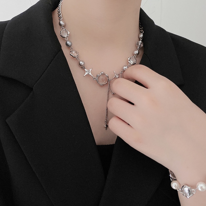 Vòng cổ chuỗi ngọc trai đính pha lê hình ngôi sao thời trang