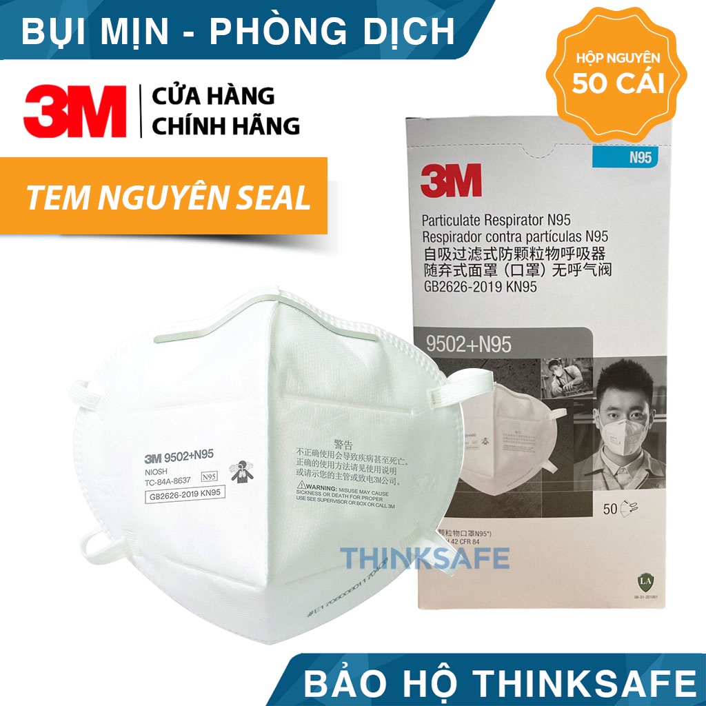 Khẩu trang 3M N95 Thinksafe, dây đeo qua đầu, vải kháng khuẩn 3d, màu trắng 4d, đẹp, dùng cho y tế phòng dịch - 3M 9502