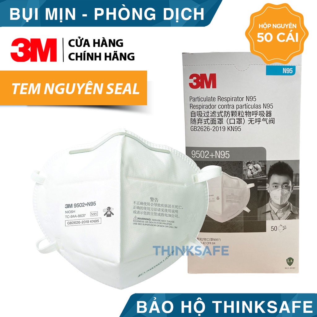 Khẩu trang 3M N95 Thinksafe, dây đeo qua đầu, vải kháng khuẩn 3d, màu trắng 4d, đẹp, dùng cho y tế phòng dịch - 3M 9502