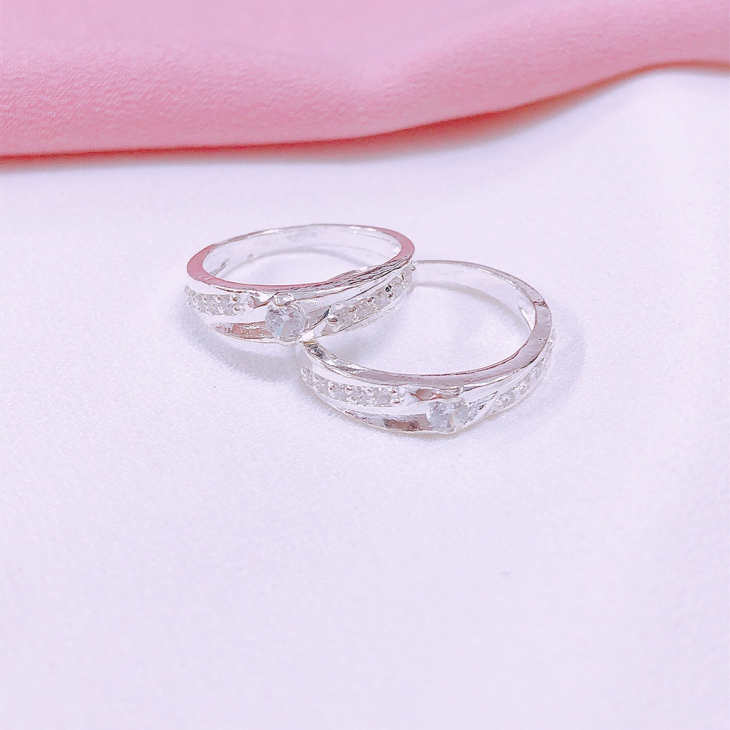 Nhẫn đôi nhẫn cưới mặt đá chéo trẻ trung LINH MIU SILVER