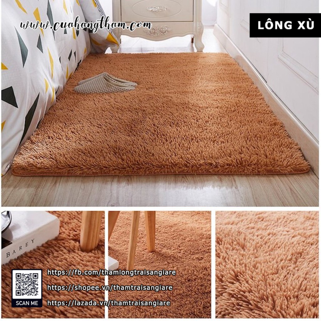 Thảm Trải Sàn Phòng Ngủ Lông Xù Giá Rẻ Màu Khaki  Loại 1  Dày 3 Lớp  Kho TPHCM  1m6 x 1m