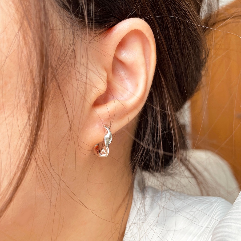 Khuyên tai tròn bạc, dạng xoắn dày, bông tai bạc 925 trơn cho nữ, cá tính CiCi Silver