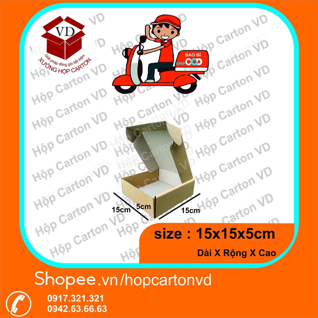 Hộp carton nắp gài size 15x15x5