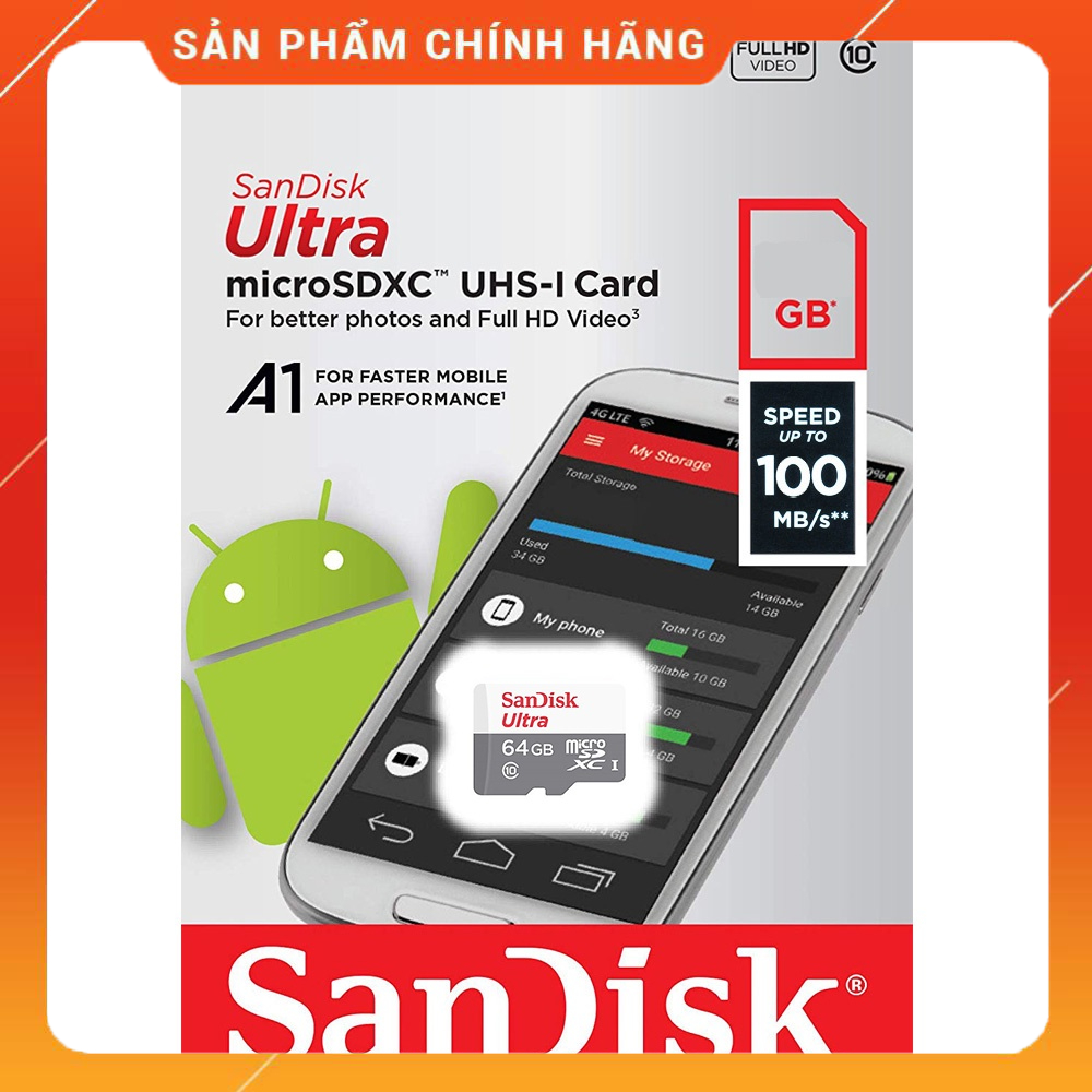 Thẻ Nhớ MicroSD SanDisk Ultra 64GB 100MB/s - Hàng Chính Hãng