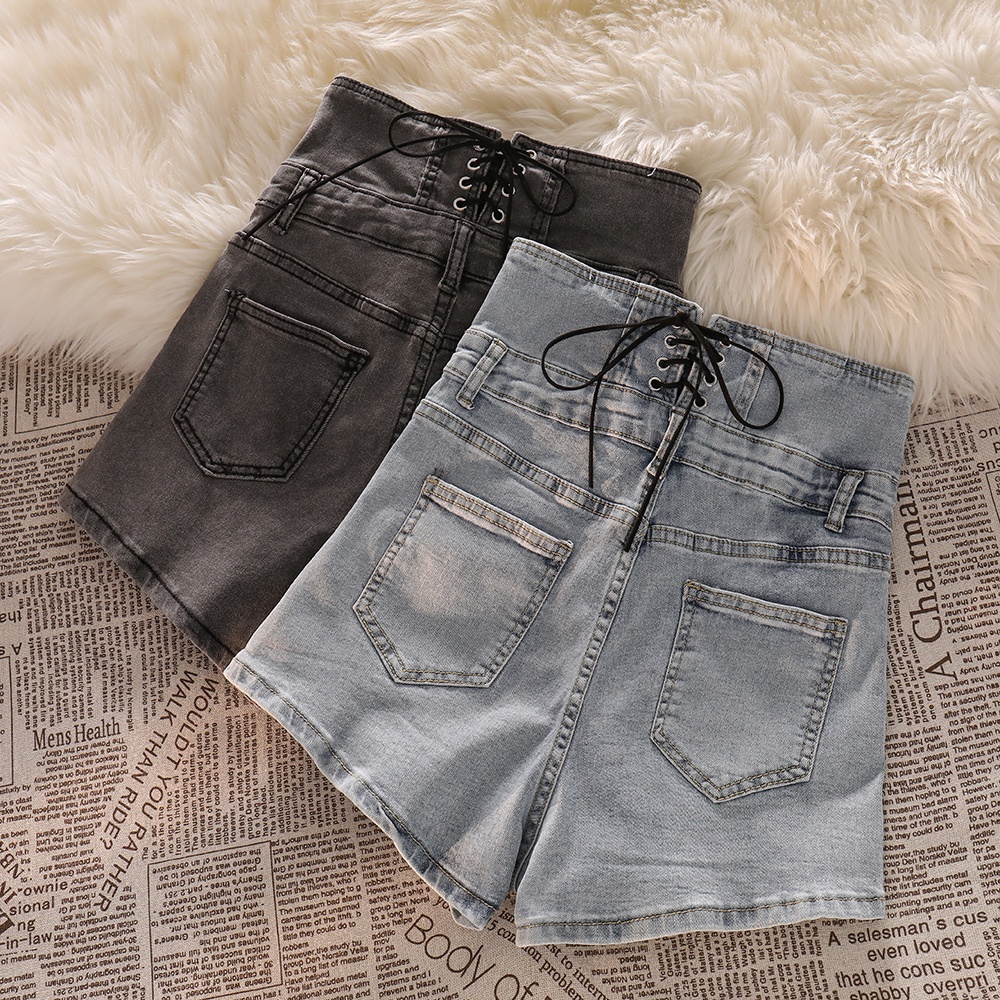 NUZIRO  Quần Short Denim Lưng Cao Cột Dây Thời Trang Cho Nữ