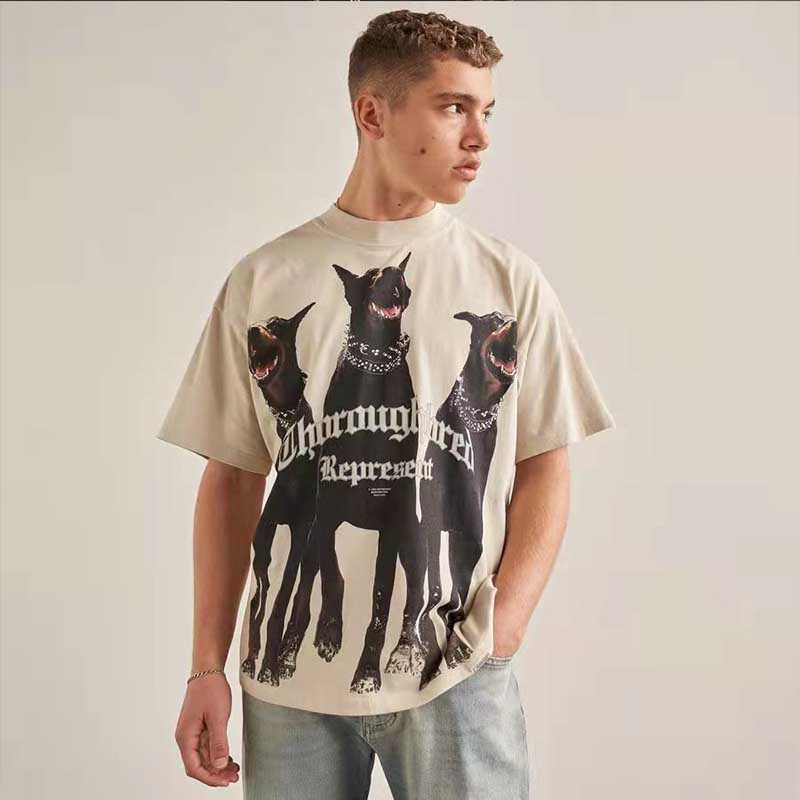 REPRESENT Doberman print wash old vintage high street retro loose round neck short sleeve couple T-shirt