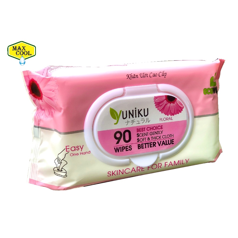 Combo 28 gói khăn ướt YUNIKU 90 tờ hồng, hương phấn