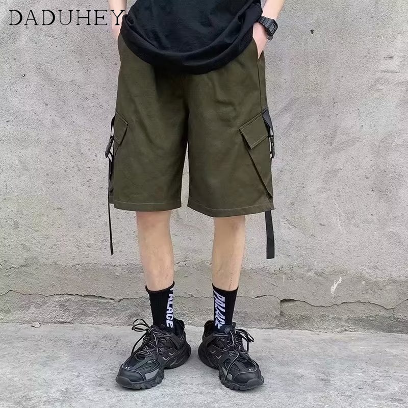DaDuHey Men's Korean-Style Summer Retro Multi-Pocket Workwear Shorts Ins Loose Casual Straight-Leg Five Points Sports Pants
