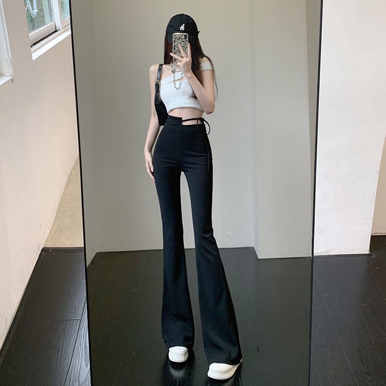 Quần COZOKC lưng cao ống loe thiết kế độc đáo thời trang dành cho nữ