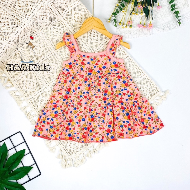 Váy đầm bé gái vải thun lạnh  in họa tiết toàn thân cho bé gái từ 8-20kg